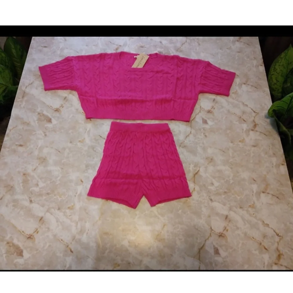 Fuchsia- 2pc Knit Shorts Set - Picture 11 of 11